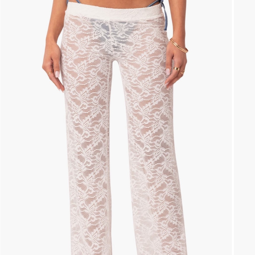 EDIKTED Libra sheer white beach pants size small